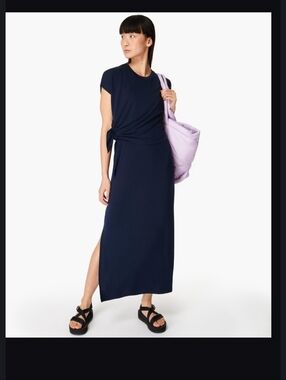 Sweaty Betty Navy Maxi Dress with Side Slit And Side Tie